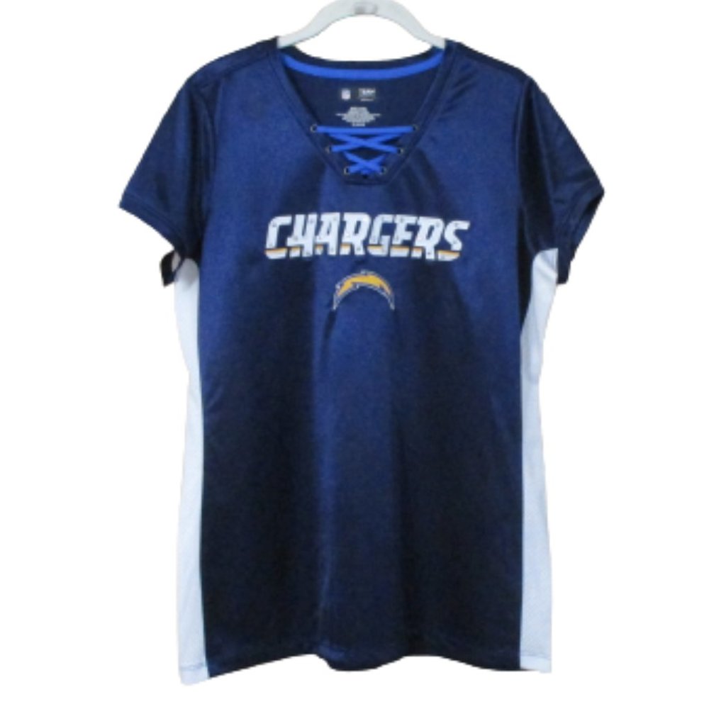NFL San Diego Chargers Women's Short Sleeve Lace Up Jersey Top XL